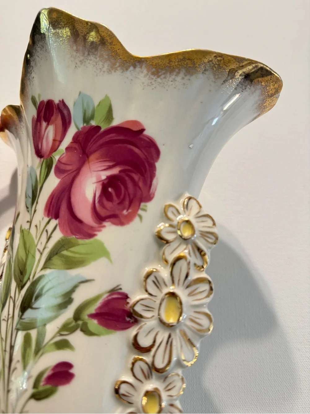 Vintage 1960s Eton Bone China Vase Hand-painted with Gold Rim